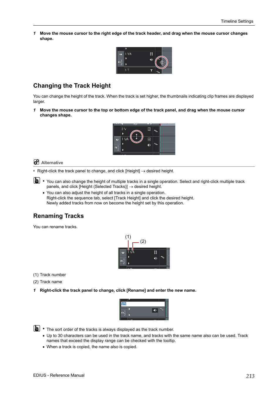 Changing the track height, Renaming tracks, Changing the track height renaming tracks | Grass Valley EDIUS Pro v.6.5 User Manual | Page 235 / 530