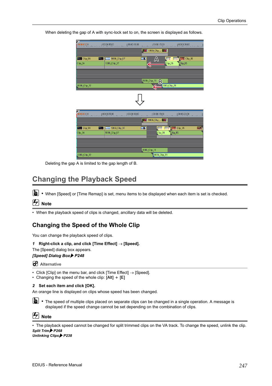 Changing the playback speed, Changing the speed of the whole clip, Changing the playback speed 3 | Grass Valley EDIUS Pro v.6.5 User Manual | Page 269 / 530