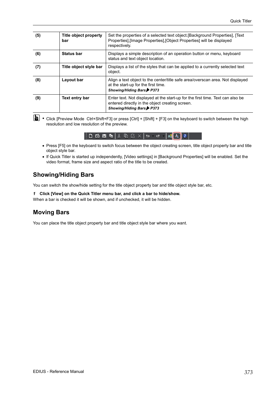 Showing/hiding bars, Moving bars, Showing/hiding bars moving bars | Grass Valley EDIUS Pro v.6.5 User Manual | Page 395 / 530
