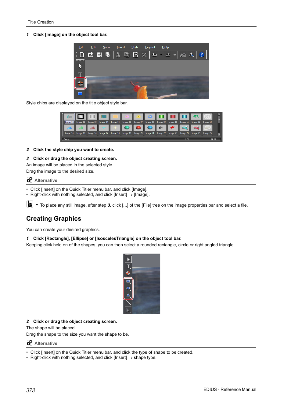 Creating graphics | Grass Valley EDIUS Pro v.6.5 User Manual | Page 400 / 530