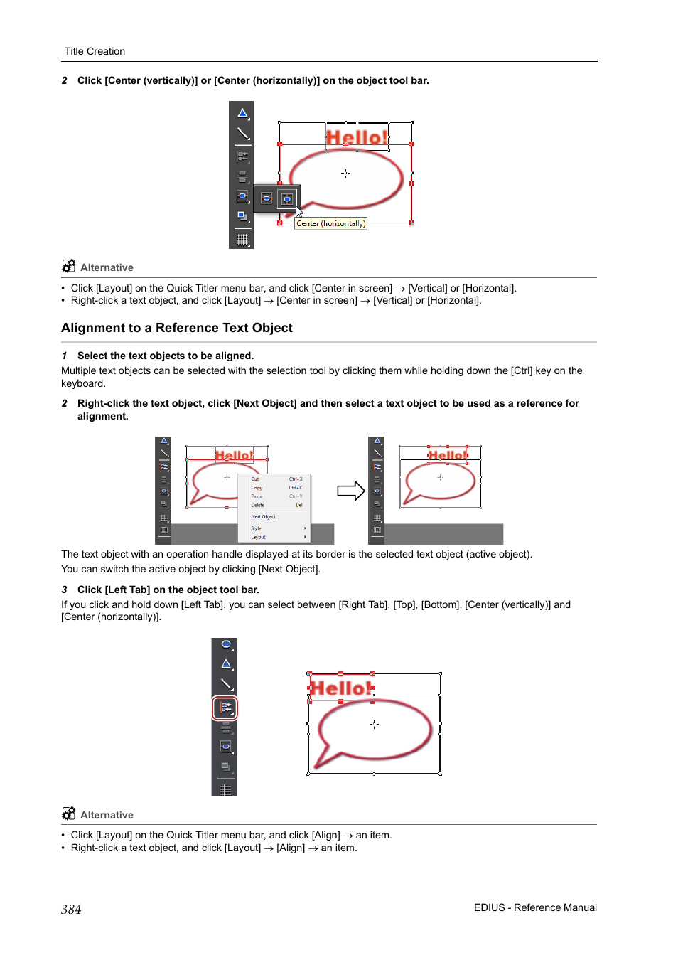 Alignment to a reference text object | Grass Valley EDIUS Pro v.6.5 User Manual | Page 406 / 530
