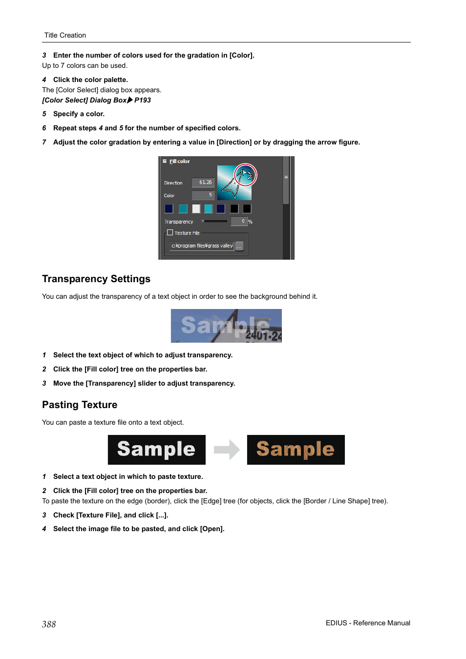 Transparency settings, Pasting texture, Transparency settings pasting texture | Grass Valley EDIUS Pro v.6.5 User Manual | Page 410 / 530