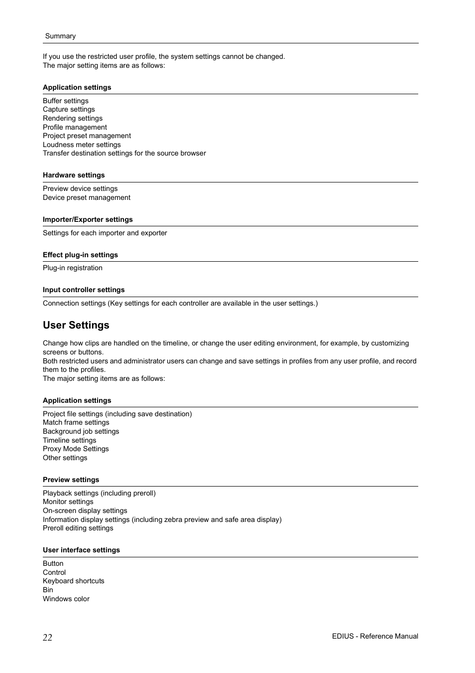 User settings | Grass Valley EDIUS Pro v.6.5 User Manual | Page 44 / 530
