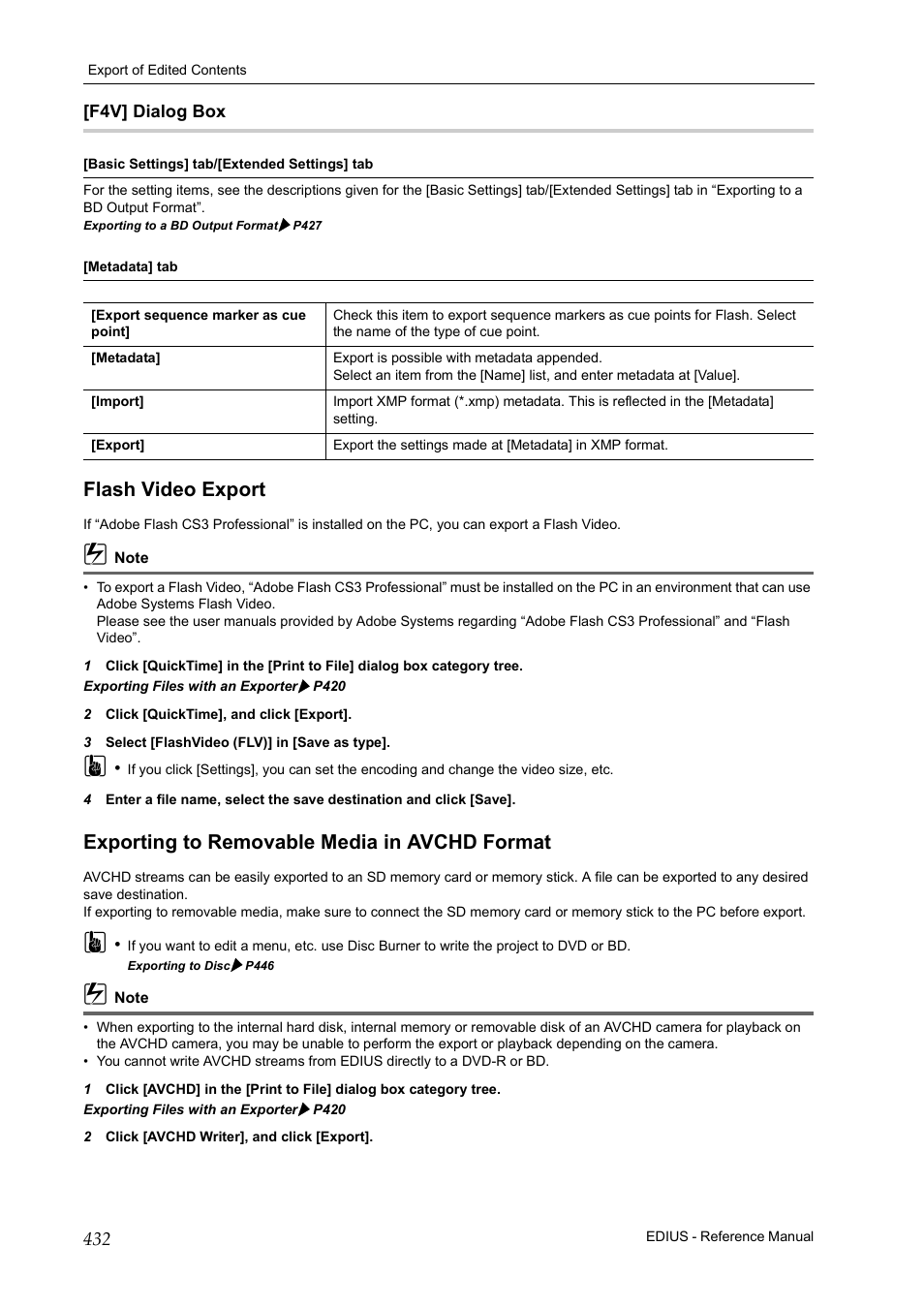 F4v] dialog box, Flash video export, Exporting to removable media in avchd format | P 432, P432 | Grass Valley EDIUS Pro v.6.5 User Manual | Page 454 / 530