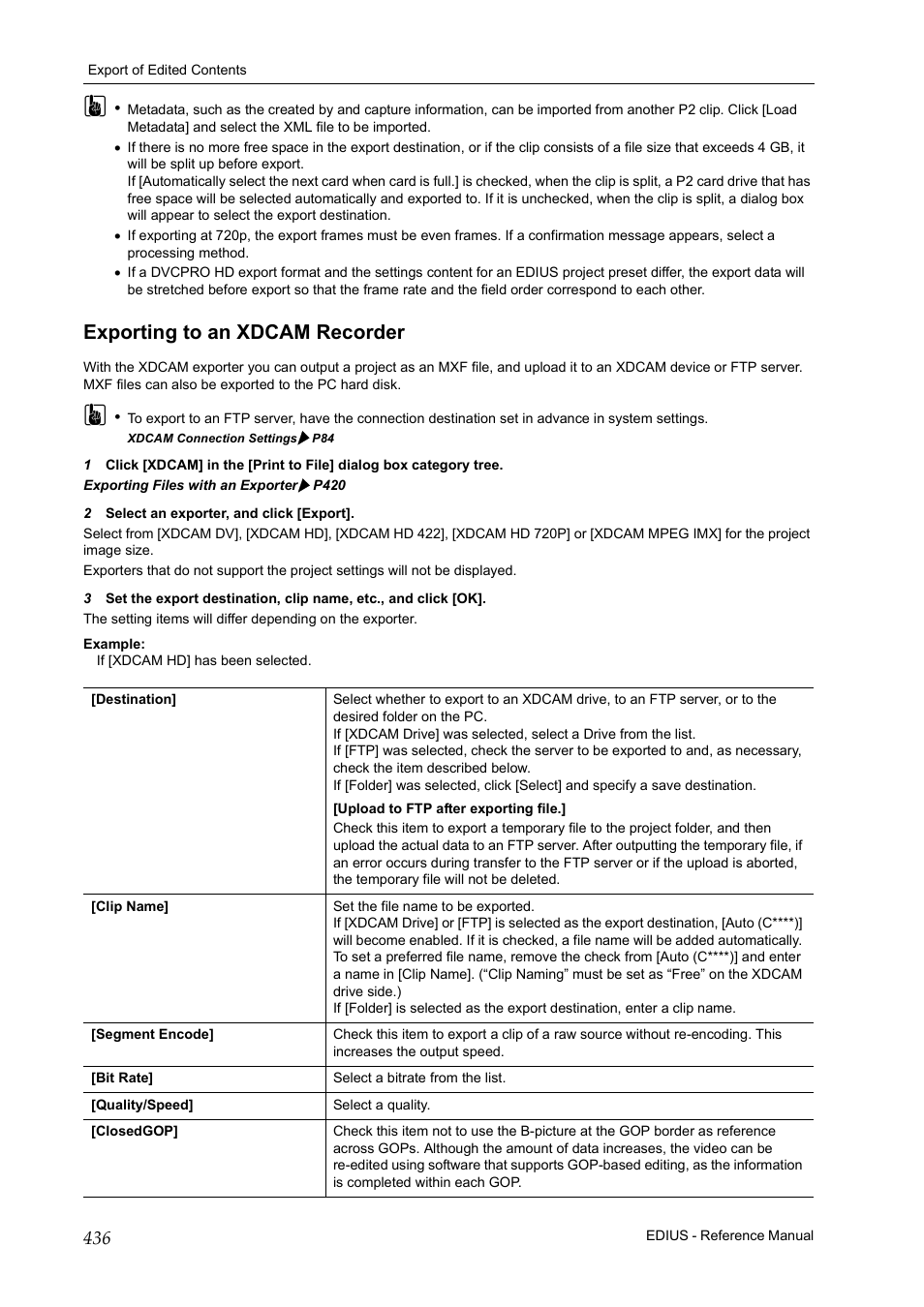 Exporting to an xdcam recorder, P 436 | Grass Valley EDIUS Pro v.6.5 User Manual | Page 458 / 530