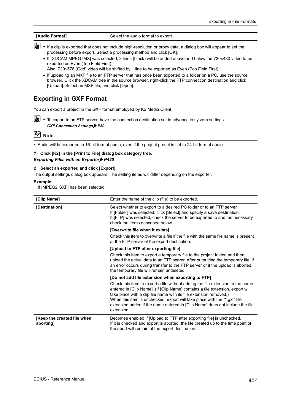 Exporting in gxf format, P 437 | Grass Valley EDIUS Pro v.6.5 User Manual | Page 459 / 530