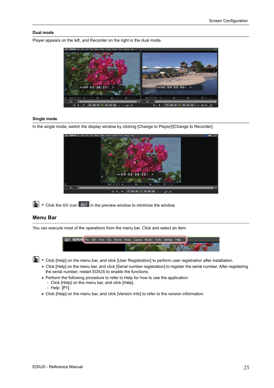 Menu bar | Grass Valley EDIUS Pro v.6.5 User Manual | Page 47 / 530