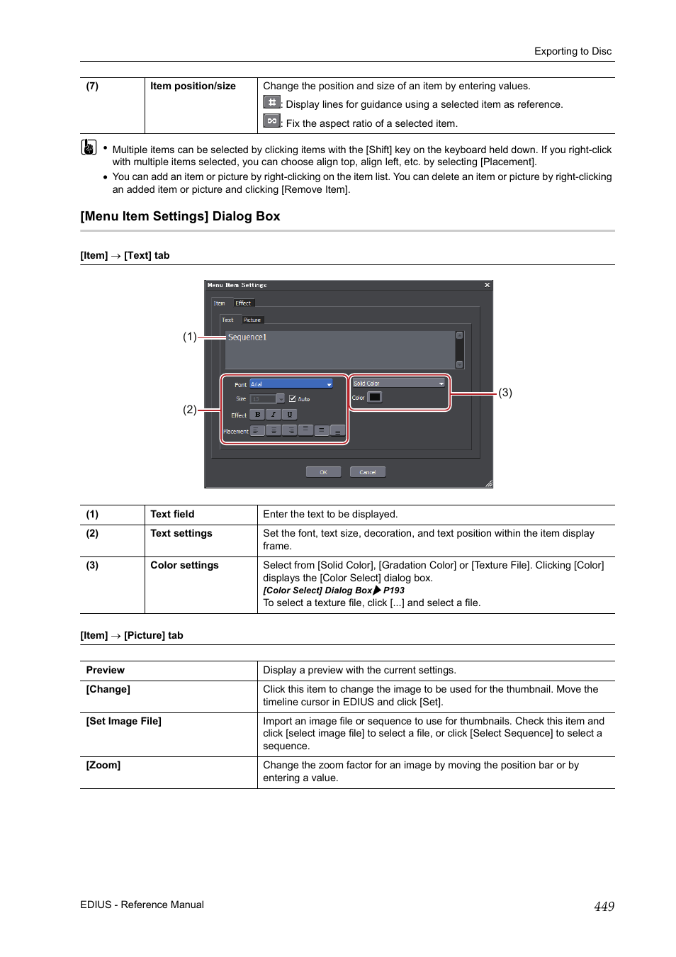 Menu item settings] dialog box, P449 | Grass Valley EDIUS Pro v.6.5 User Manual | Page 471 / 530