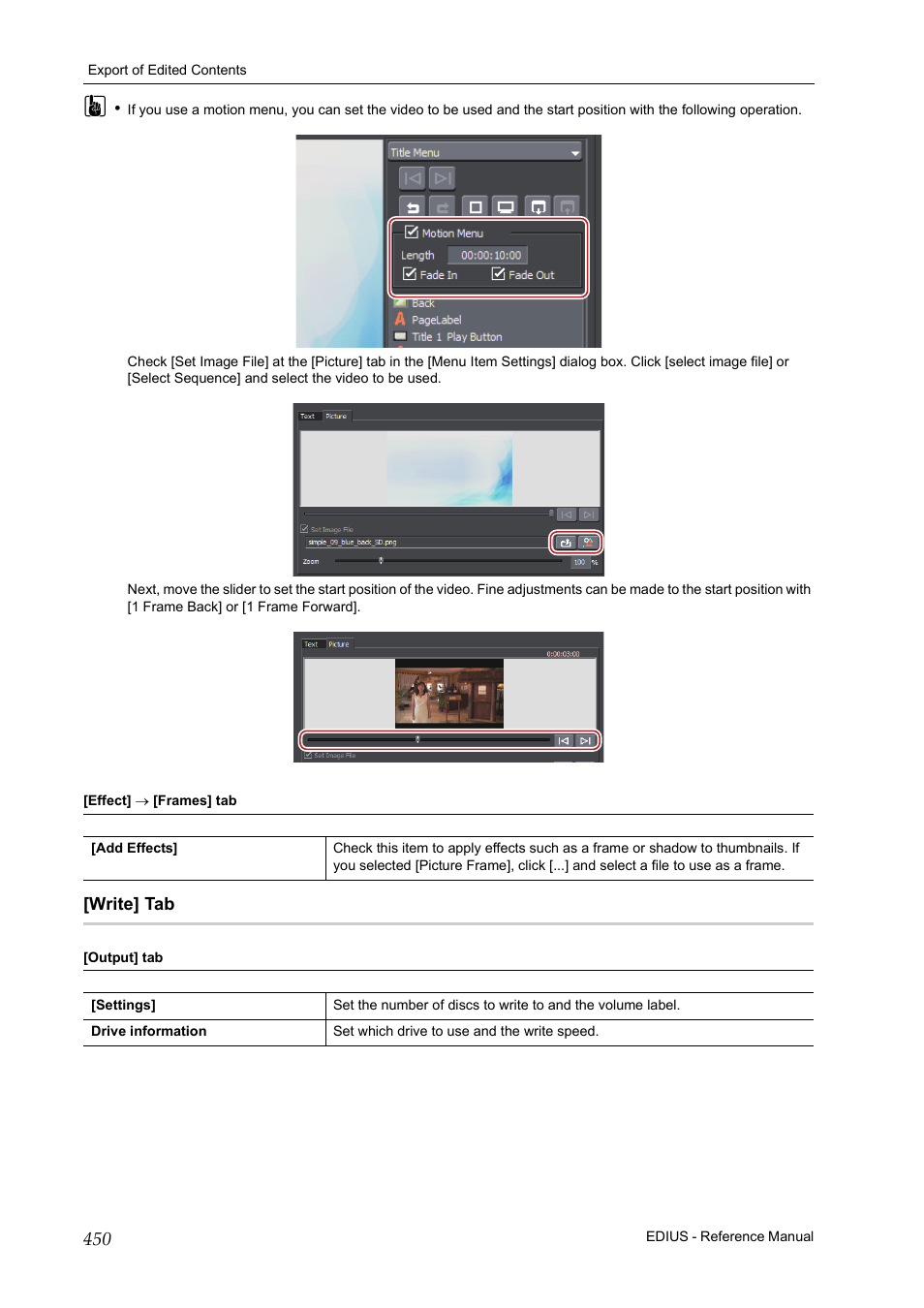 Write] tab, P450 | Grass Valley EDIUS Pro v.6.5 User Manual | Page 472 / 530