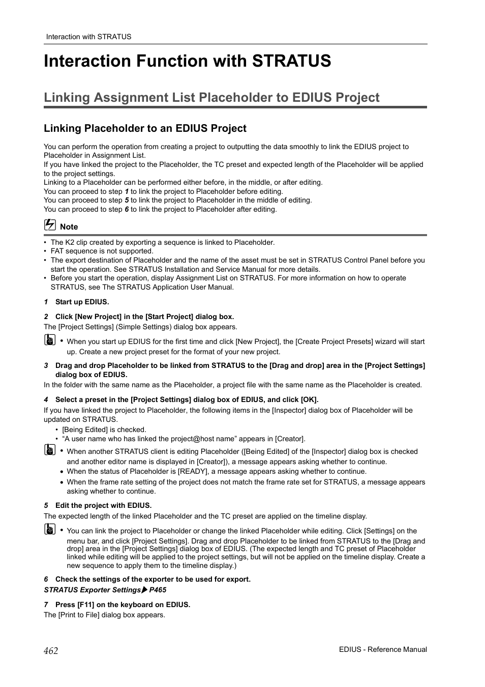 Interaction function with stratus, Linking placeholder to an edius project | Grass Valley EDIUS Pro v.6.5 User Manual | Page 484 / 530