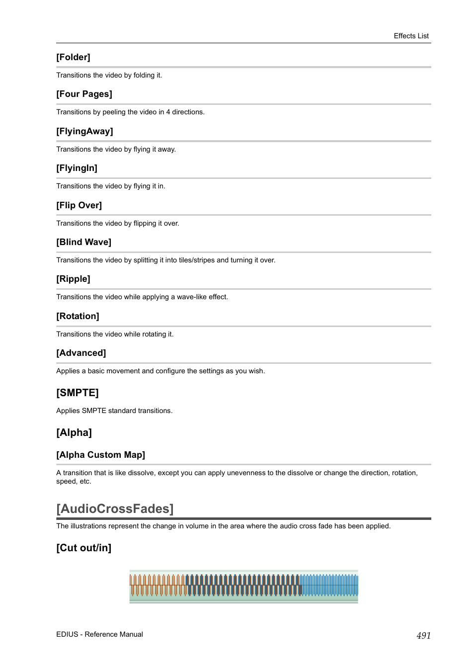 Folder, Flyingaway, Flyingin | Flip over, Blind wave, Ripple, Rotation, Advanced, Smpte, Alpha | Grass Valley EDIUS Pro v.6.5 User Manual | Page 513 / 530