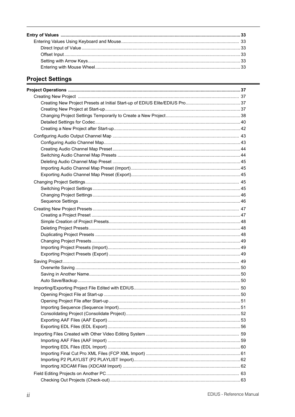 Project settings | Grass Valley EDIUS Pro v.6.5 User Manual | Page 6 / 530