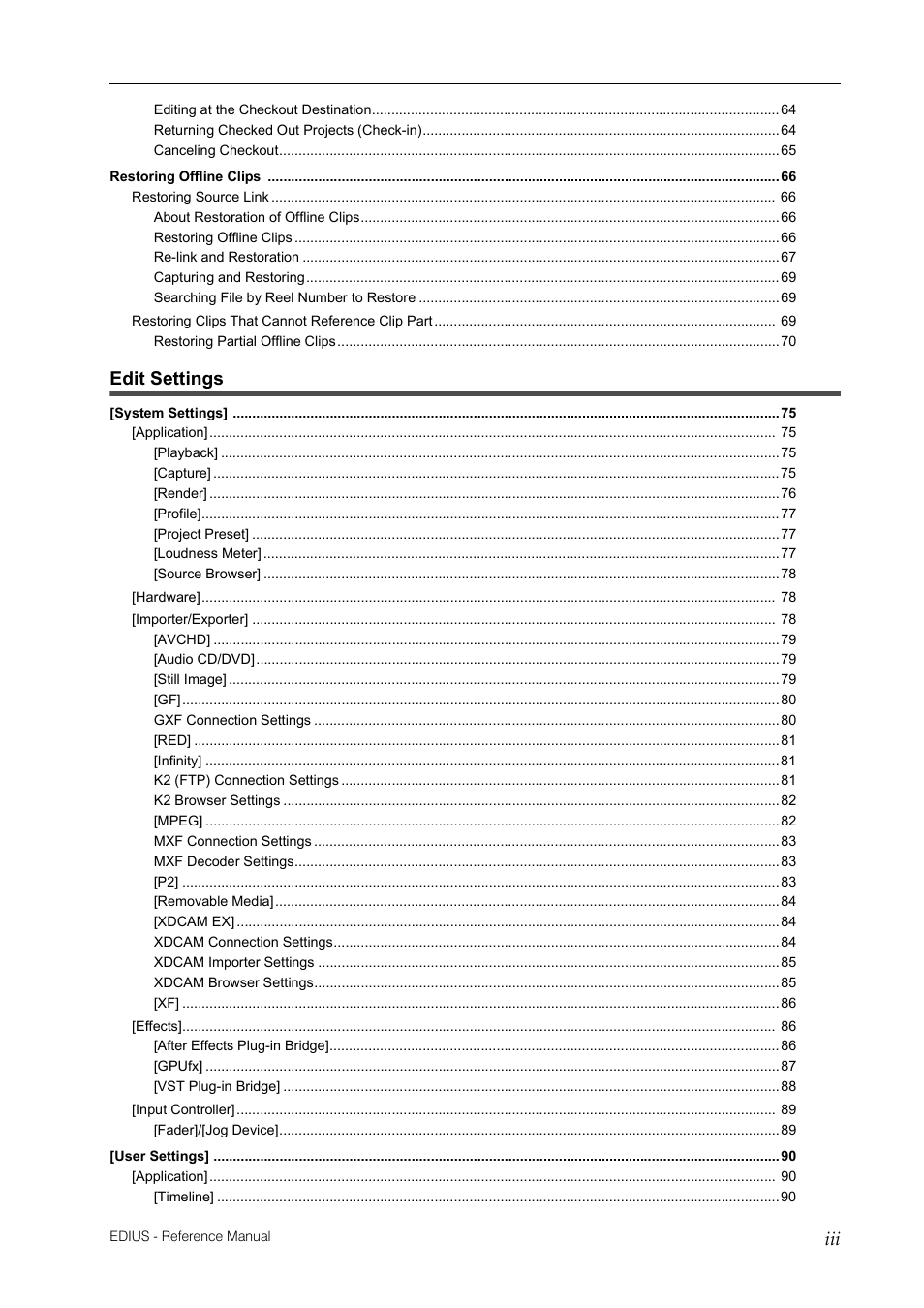 Edit settings | Grass Valley EDIUS Pro v.6.5 User Manual | Page 7 / 530