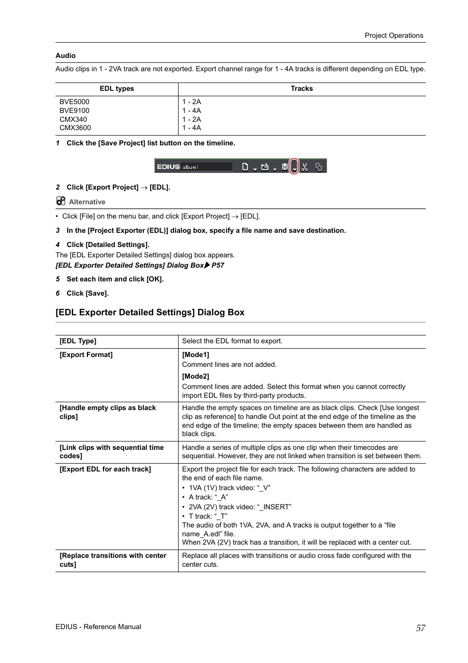 Edl exporter detailed settings] dialog box | Grass Valley EDIUS Pro v.6.5 User Manual | Page 79 / 530