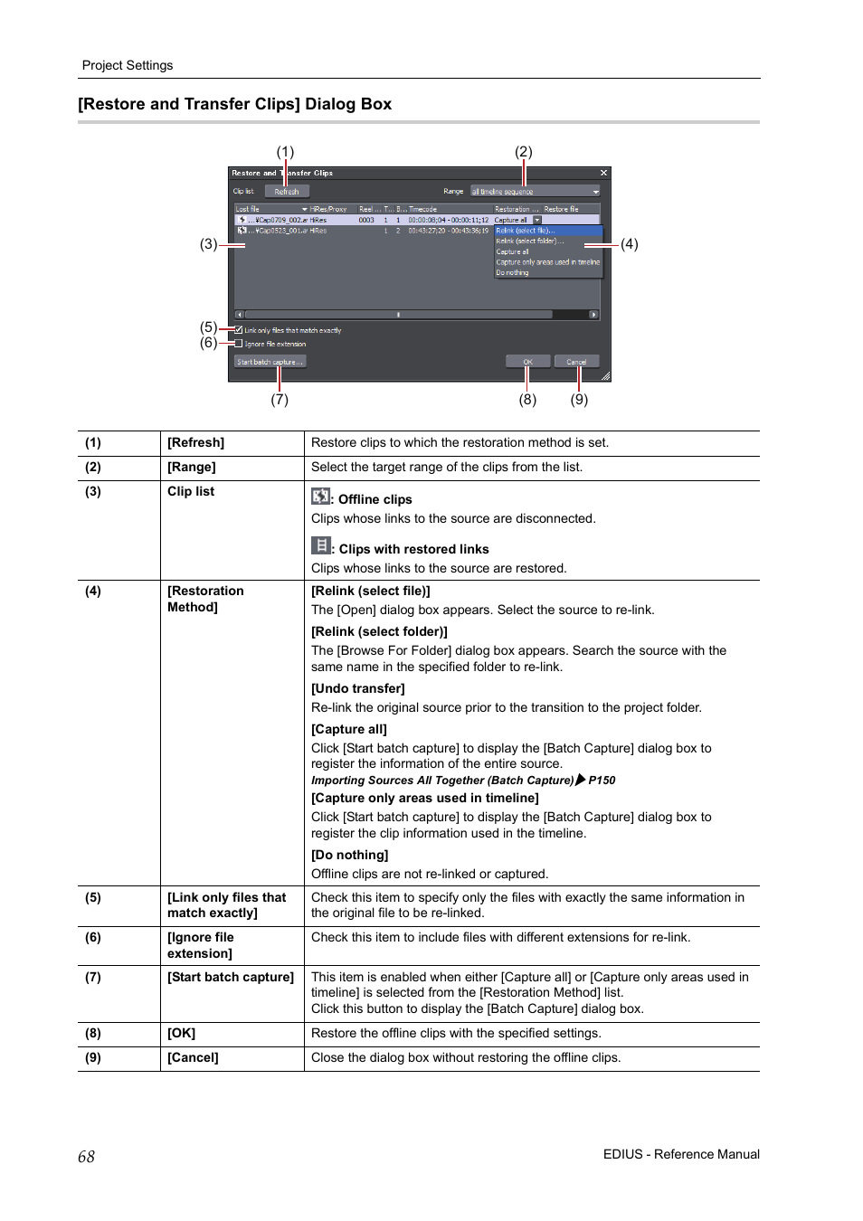 Restore and transfer clips] dialog box | Grass Valley EDIUS Pro v.6.5 User Manual | Page 90 / 530