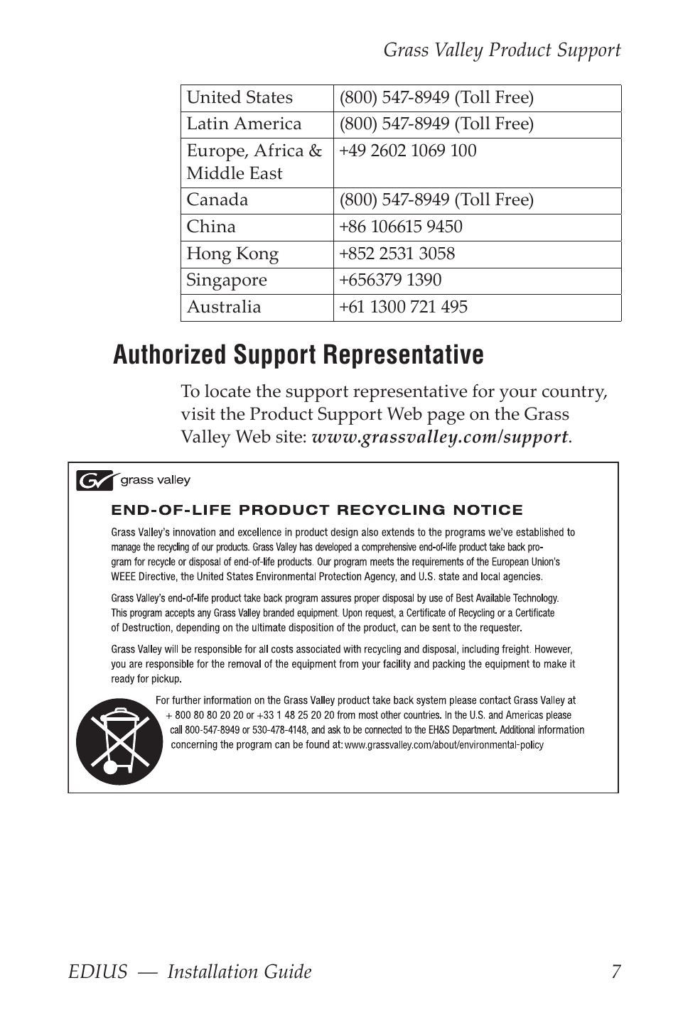 Authorized support representative | Grass Valley EDIUS Pro v.6.5 Installation User Manual | Page 7 / 20