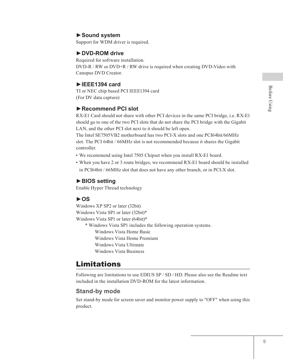 Limitations | Grass Valley EDIUS 5 User Manual | Page 11 / 63