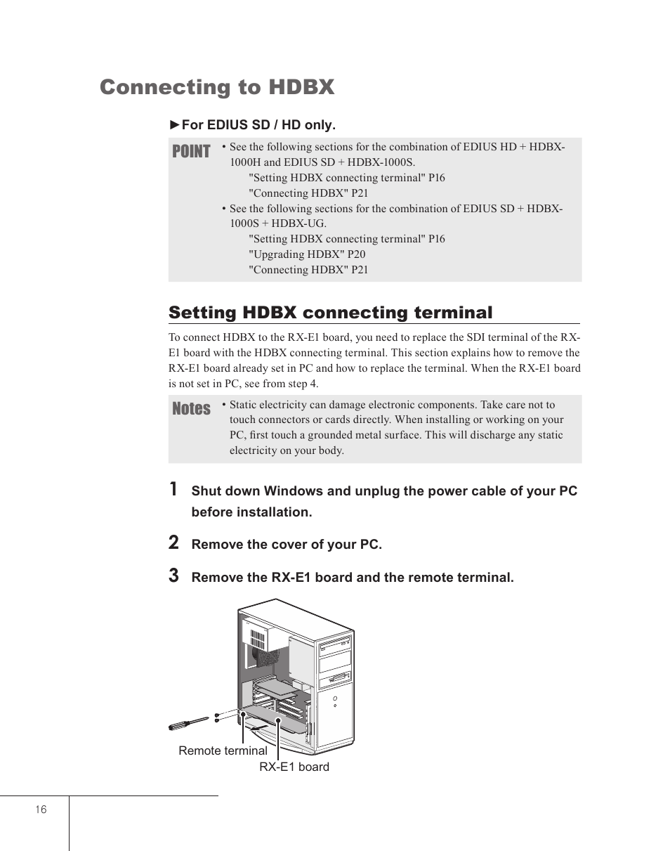 Connecting to hdbx, Setting hdbx connecting terminal, Point | Grass Valley EDIUS 5 User Manual | Page 18 / 63
