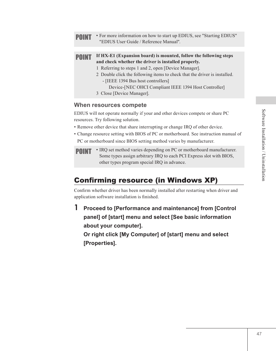 Confirming resource (in windows xp), Point | Grass Valley EDIUS 5 User Manual | Page 49 / 63