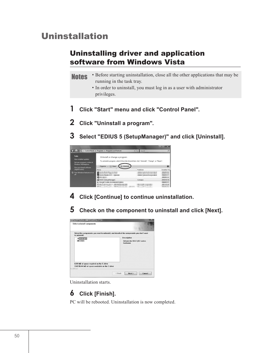 Uninstallation | Grass Valley EDIUS 5 User Manual | Page 52 / 63