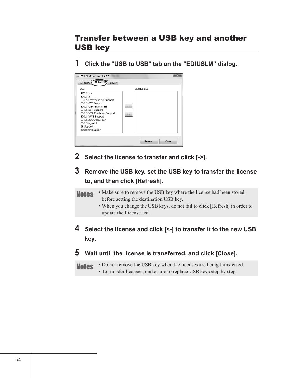 Transfer between a usb key and another usb key | Grass Valley EDIUS 5 User Manual | Page 56 / 63
