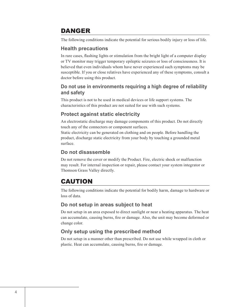 Danger, Caution, Danger caution | Grass Valley EDIUS 5 User Manual | Page 6 / 63