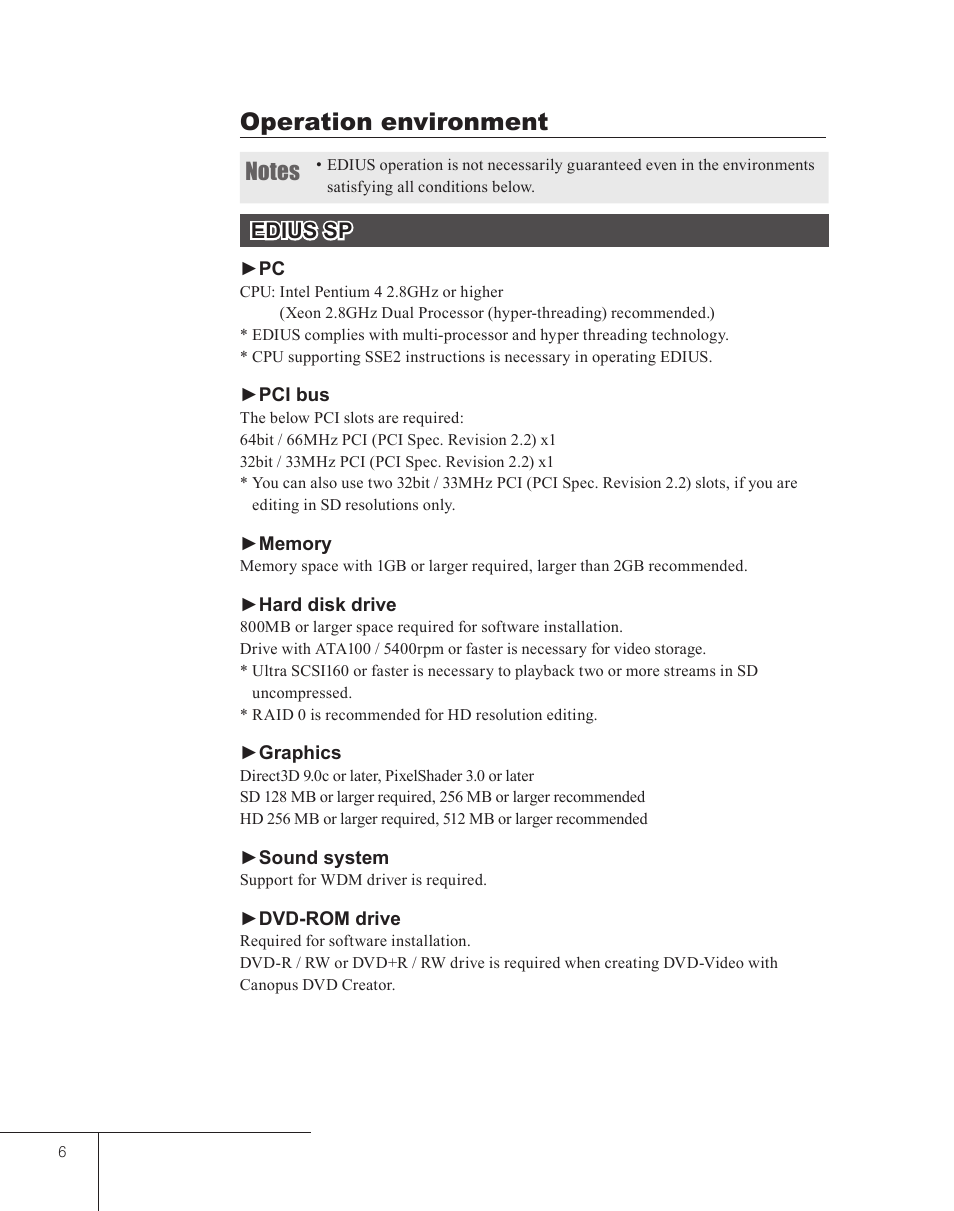 Operation environment | Grass Valley EDIUS 5 User Manual | Page 8 / 63