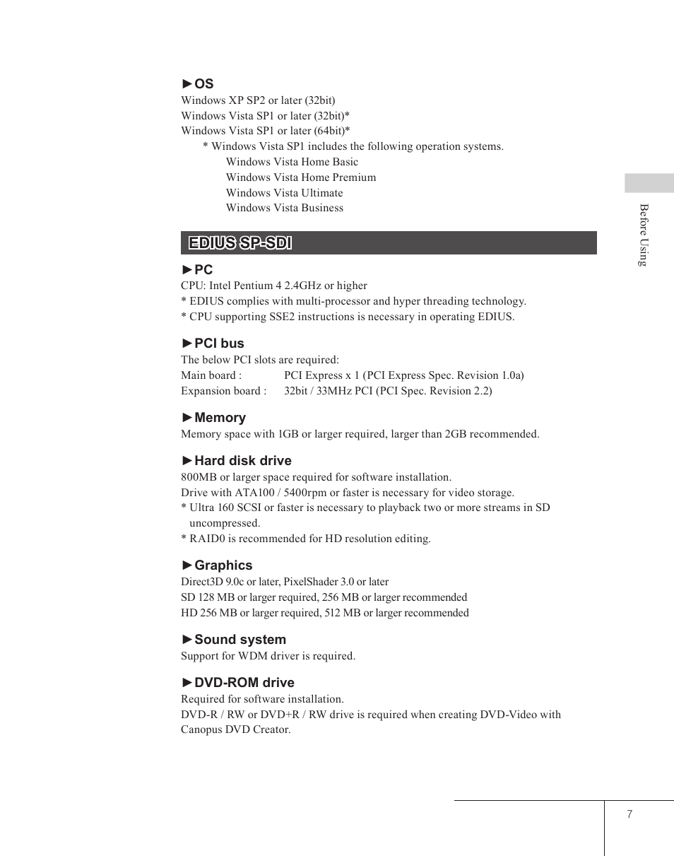 Edius sp-sdi | Grass Valley EDIUS 5 User Manual | Page 9 / 63