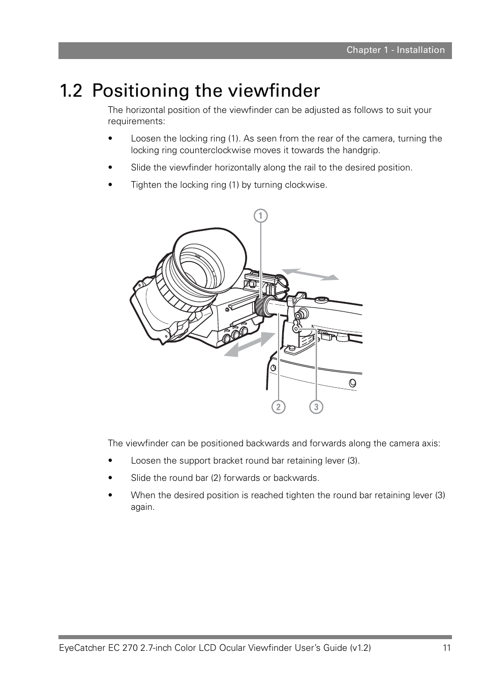 2 positioning the viewfinder | Grass Valley EC 270 User Manual | Page 11 / 36