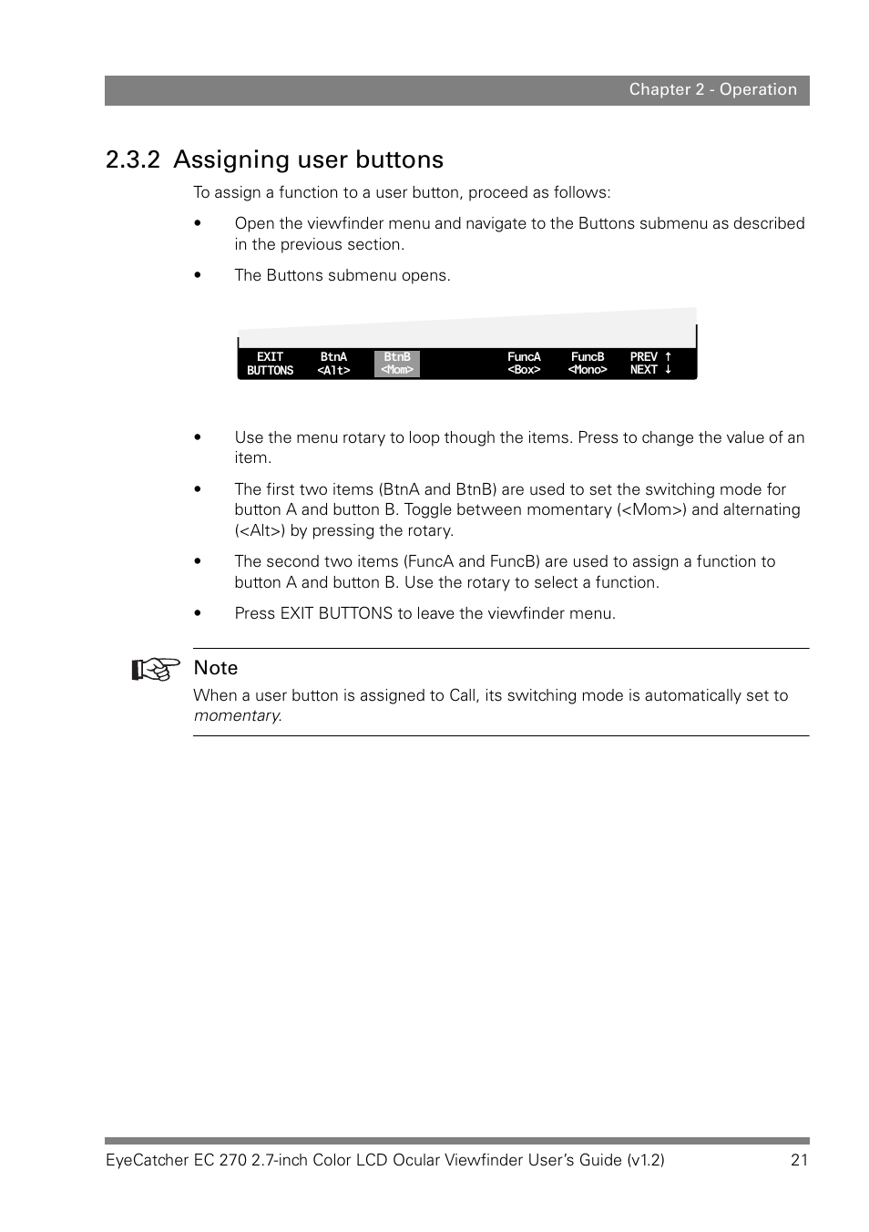 2 assigning user buttons | Grass Valley EC 270 User Manual | Page 21 / 36