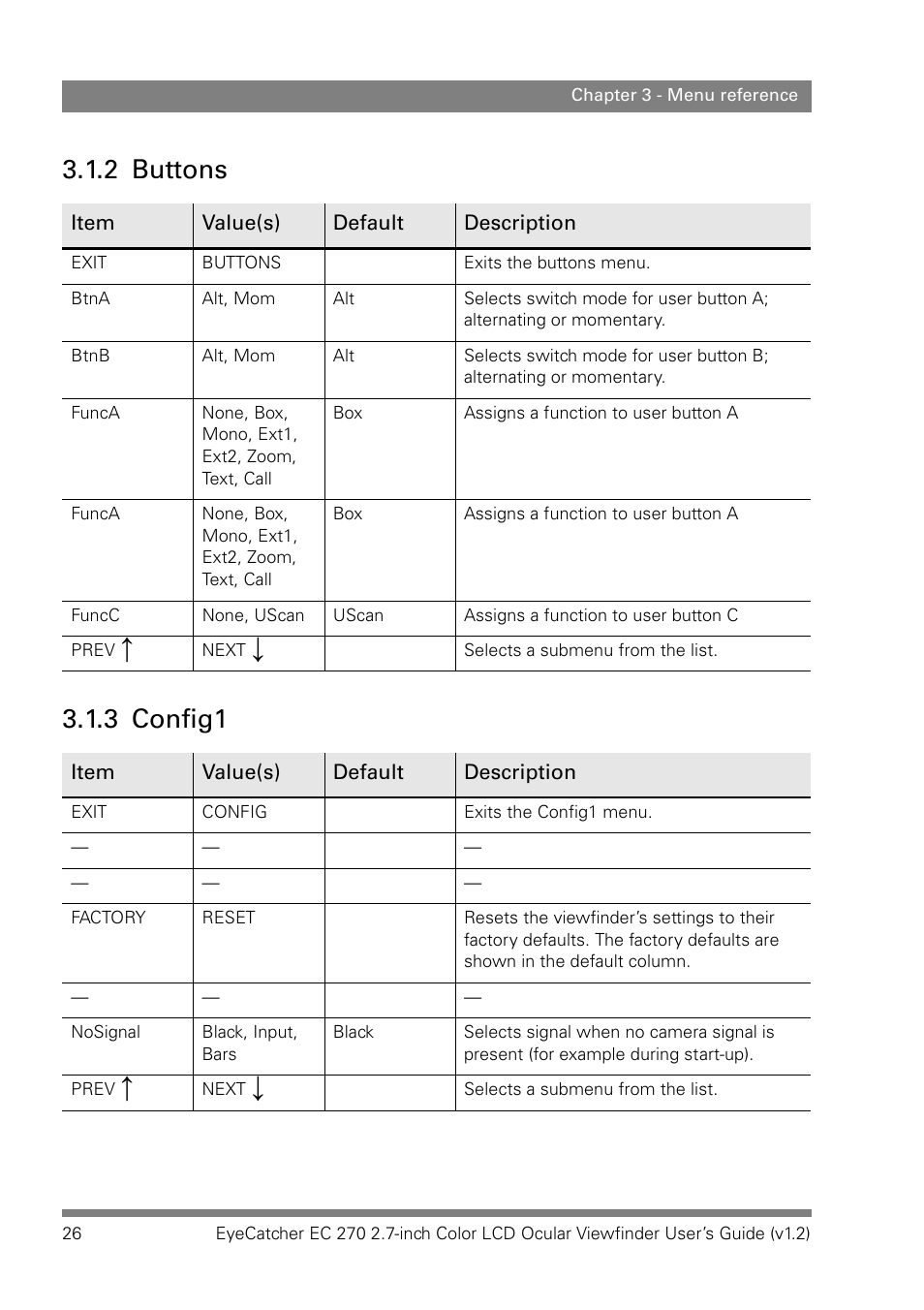 2 buttons, 3 config1 | Grass Valley EC 270 User Manual | Page 26 / 36