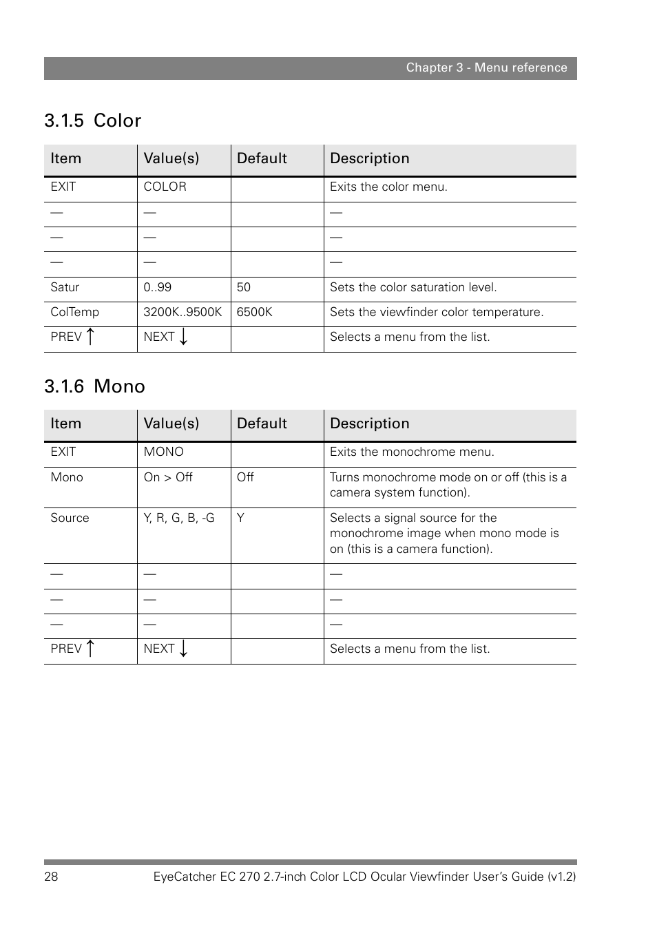 5 color, 6 mono, 5 color 3.1.6 mono | Grass Valley EC 270 User Manual | Page 28 / 36