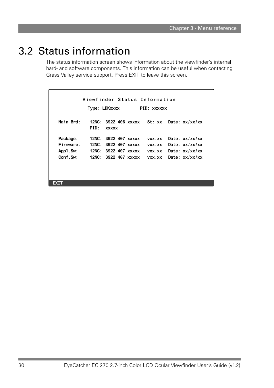 2 status information | Grass Valley EC 270 User Manual | Page 30 / 36