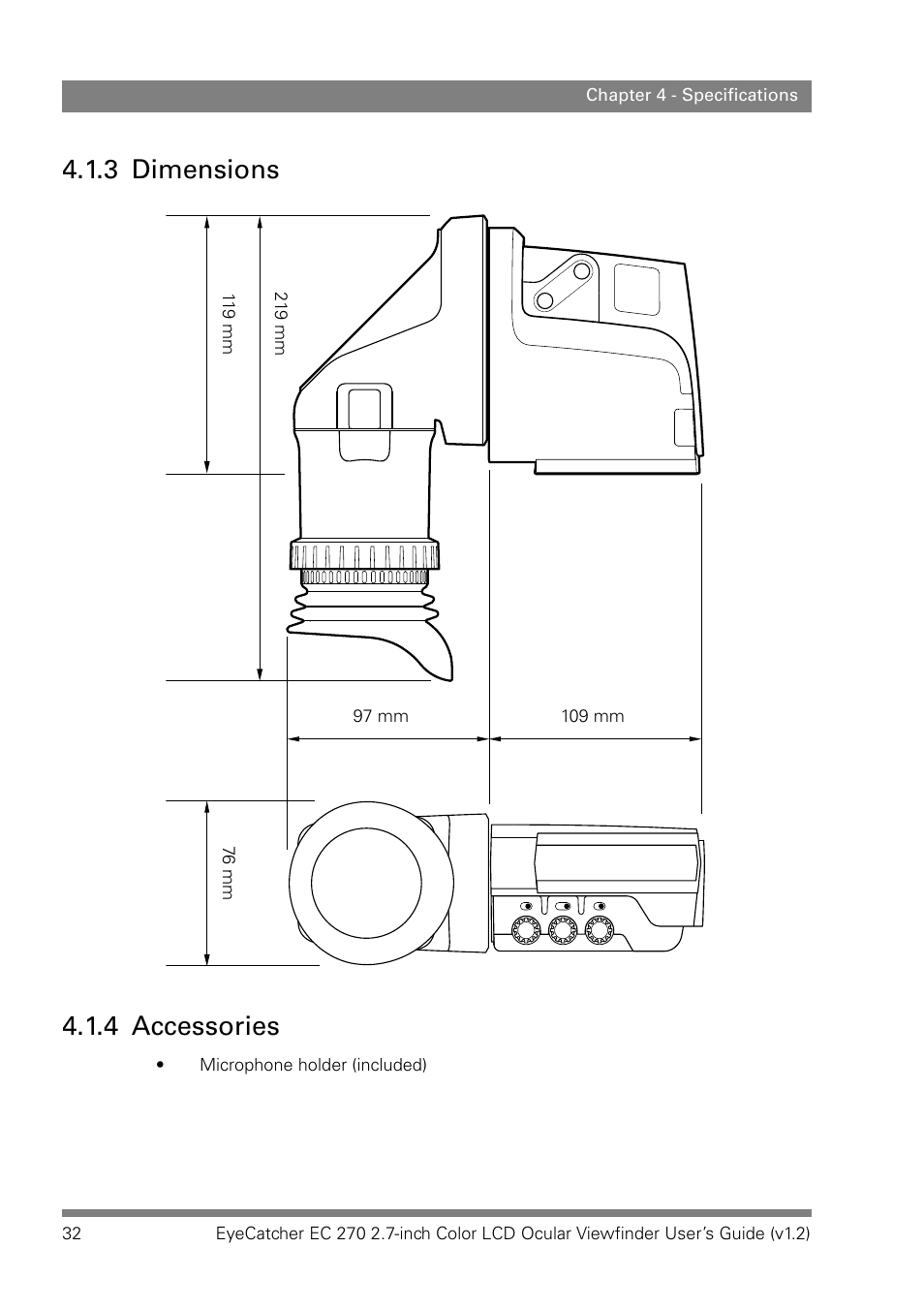 3 dimensions, 4 accessories, 3 dimensions 4.1.4 accessories | Grass Valley EC 270 User Manual | Page 32 / 36