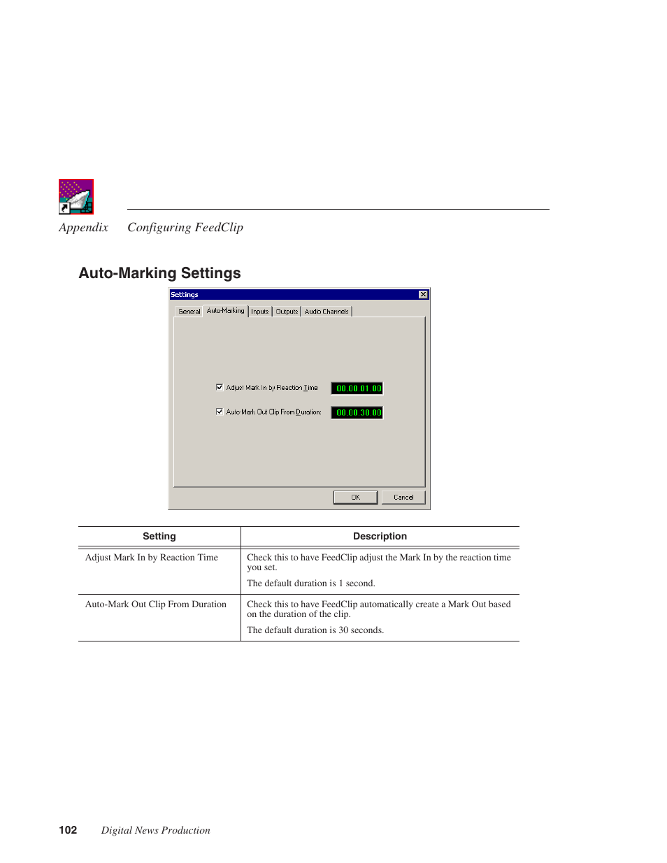 Auto-marking settings | Grass Valley FeedClip v.4.5 User Manual | Page 103 / 125