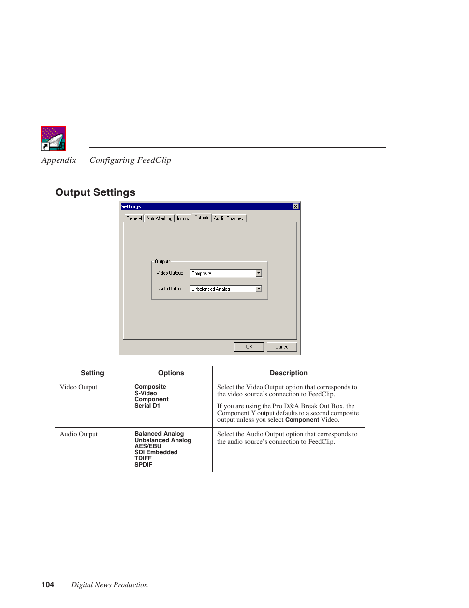 Output settings | Grass Valley FeedClip v.4.5 User Manual | Page 105 / 125