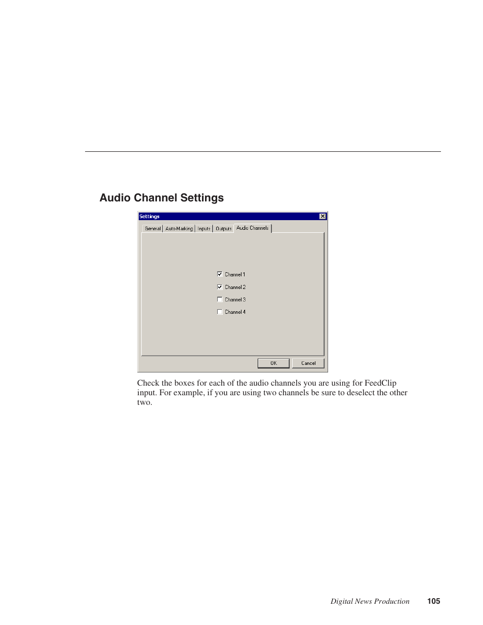 Audio channel settings | Grass Valley FeedClip v.4.5 User Manual | Page 106 / 125