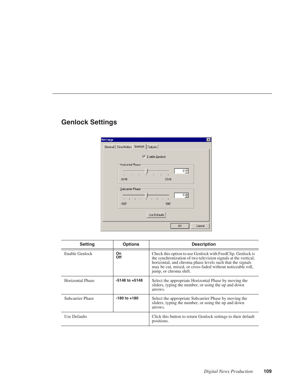 Genlock settings | Grass Valley FeedClip v.4.5 User Manual | Page 110 / 125