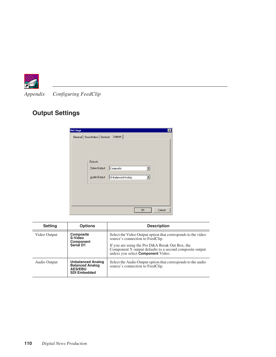 Output settings | Grass Valley FeedClip v.4.5 User Manual | Page 111 / 125