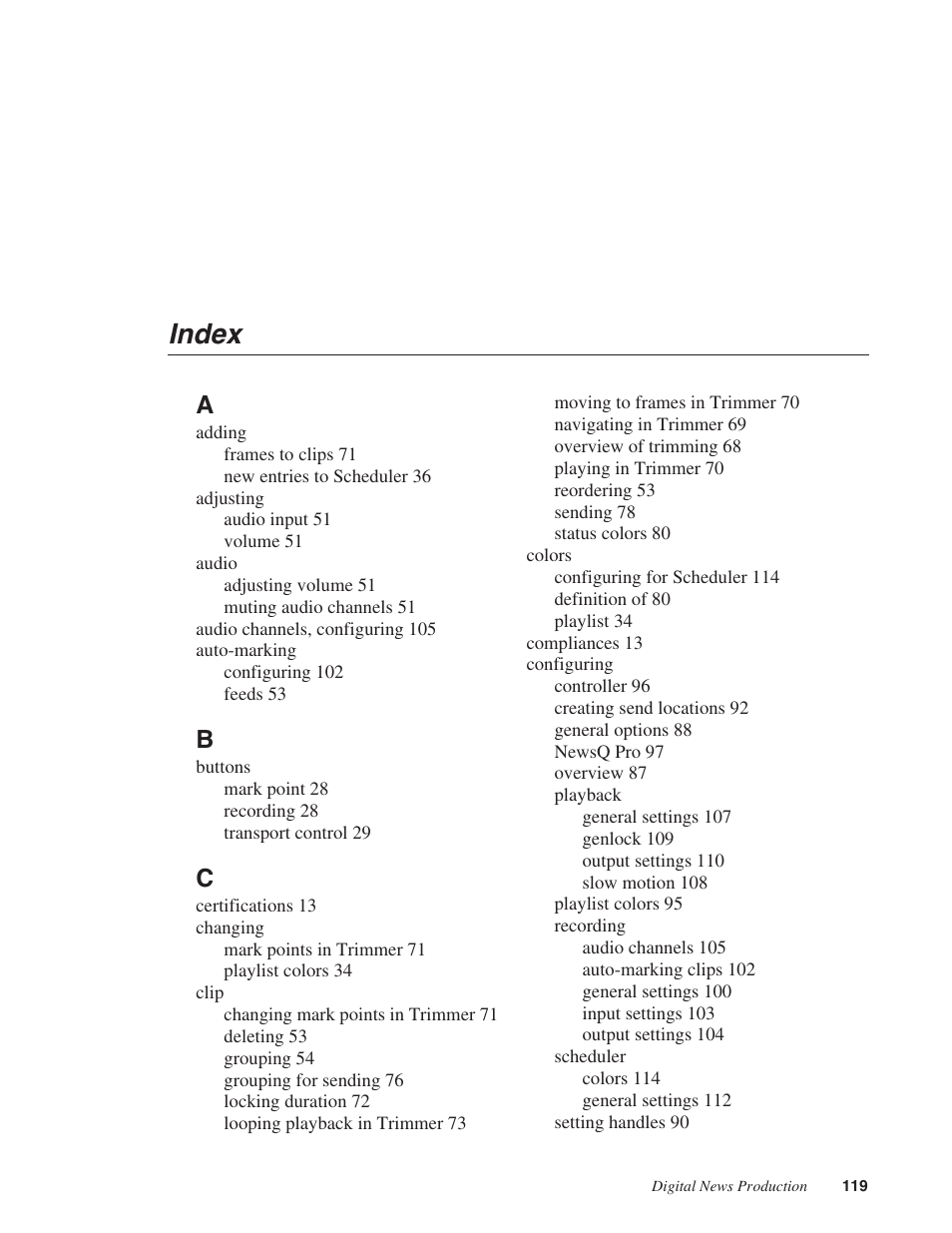 Index | Grass Valley FeedClip v.4.5 User Manual | Page 120 / 125