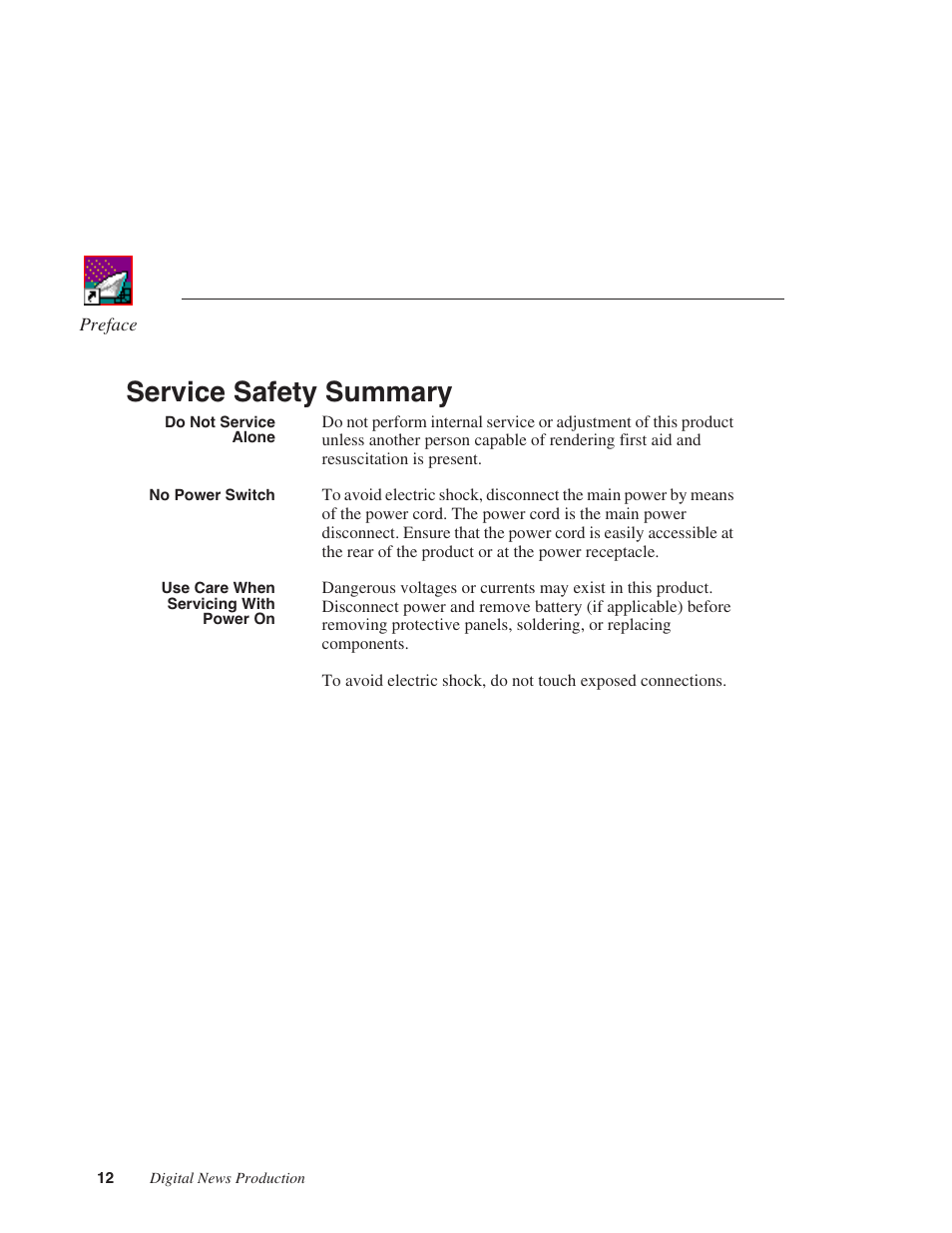 Service safety summary | Grass Valley FeedClip v.4.5 User Manual | Page 13 / 125