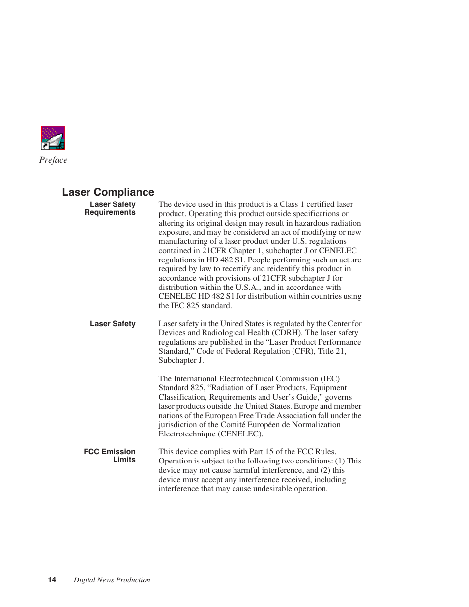 Laser compliance | Grass Valley FeedClip v.4.5 User Manual | Page 15 / 125