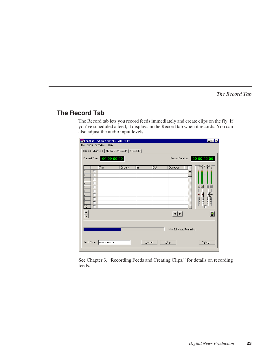 The record tab | Grass Valley FeedClip v.4.5 User Manual | Page 24 / 125