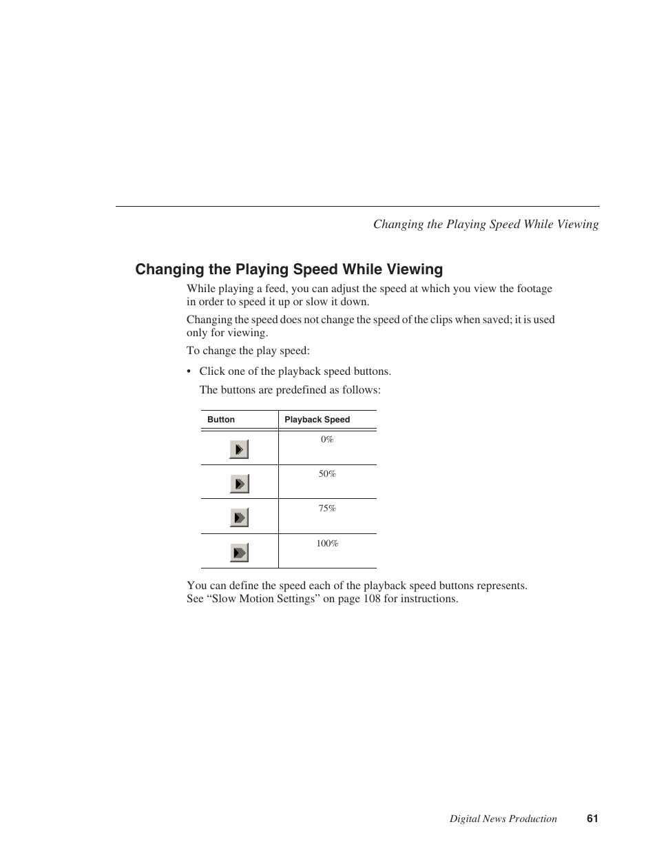 Changing the playing speed while viewing | Grass Valley FeedClip v.4.5 User Manual | Page 62 / 125