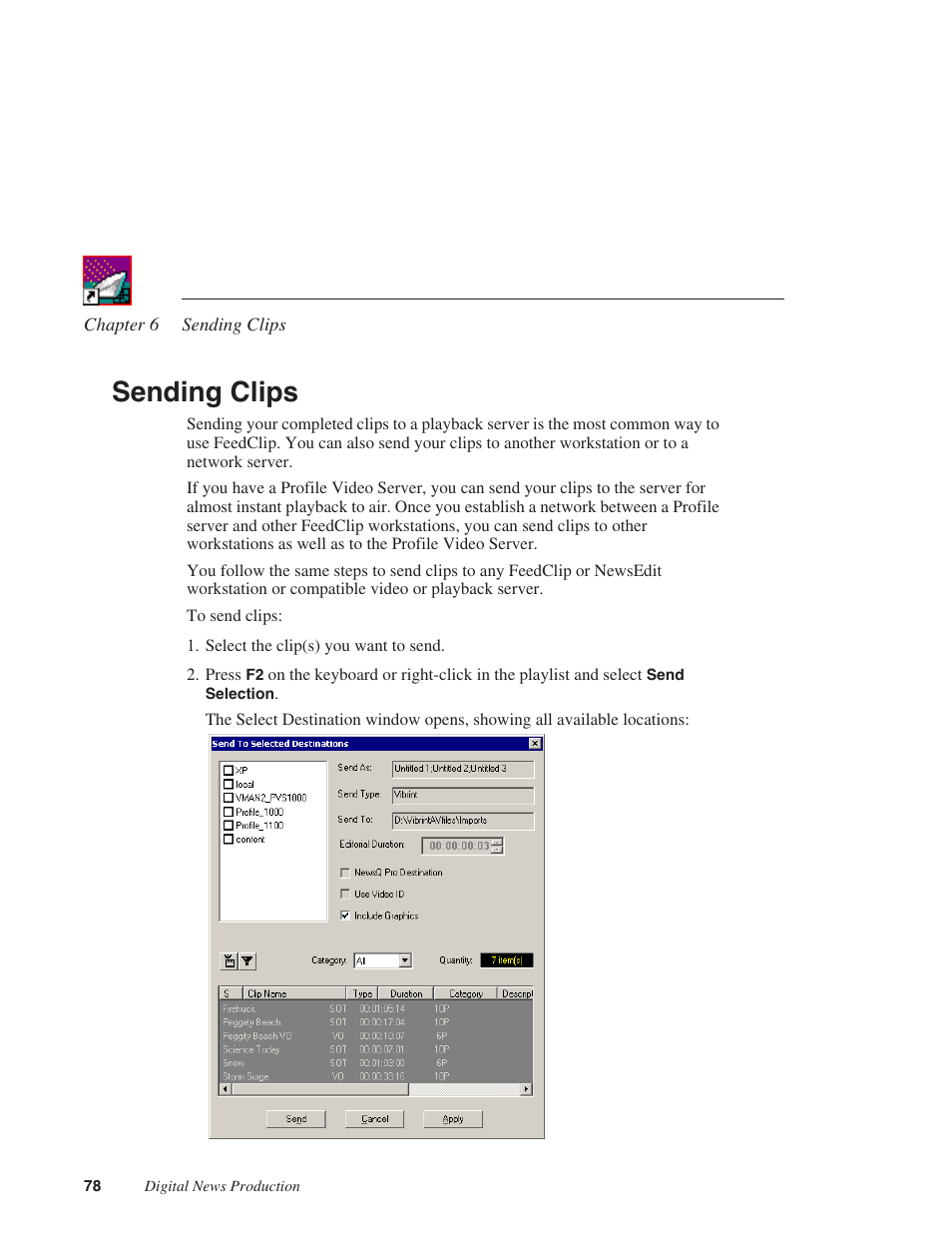 Sending clips | Grass Valley FeedClip v.4.5 User Manual | Page 79 / 125