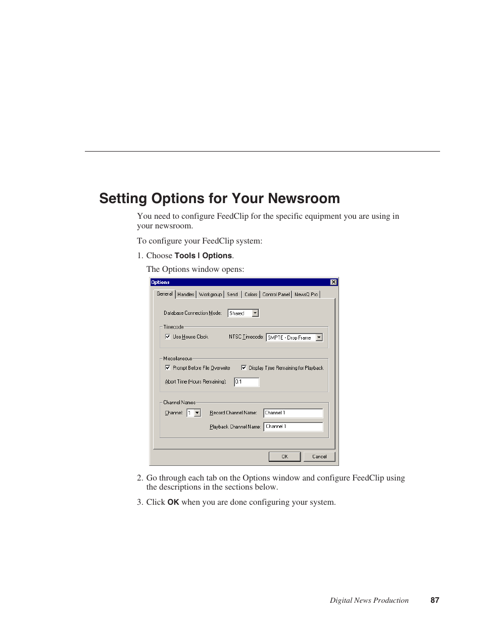 Setting options for your newsroom | Grass Valley FeedClip v.4.5 User Manual | Page 88 / 125