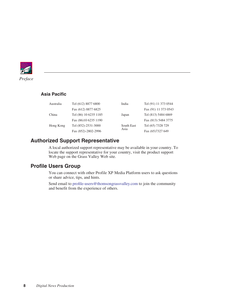 Authorized support representative, Profile users group | Grass Valley FeedClip v.4.5 User Manual | Page 9 / 125