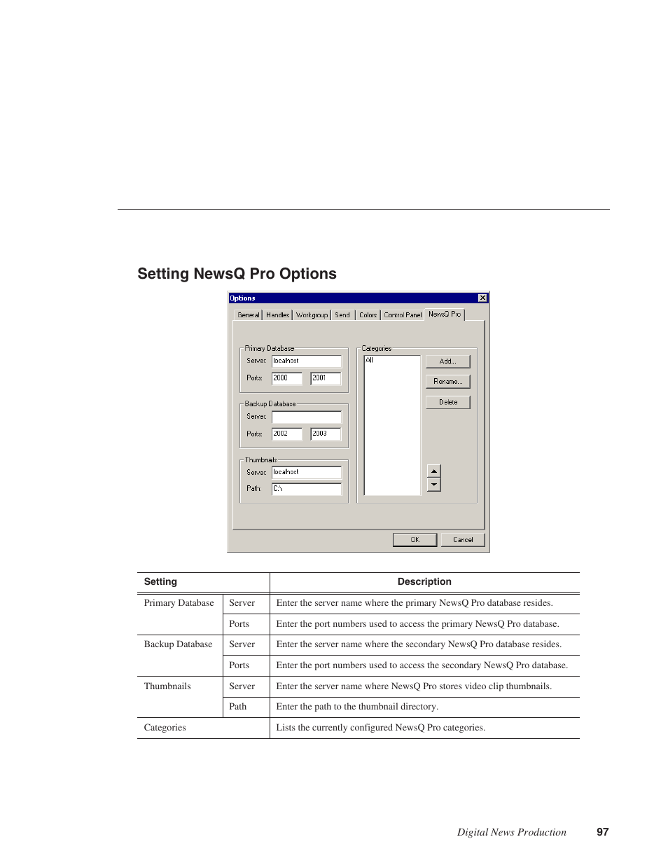 Setting newsq pro options | Grass Valley FeedClip v.4.5 User Manual | Page 98 / 125