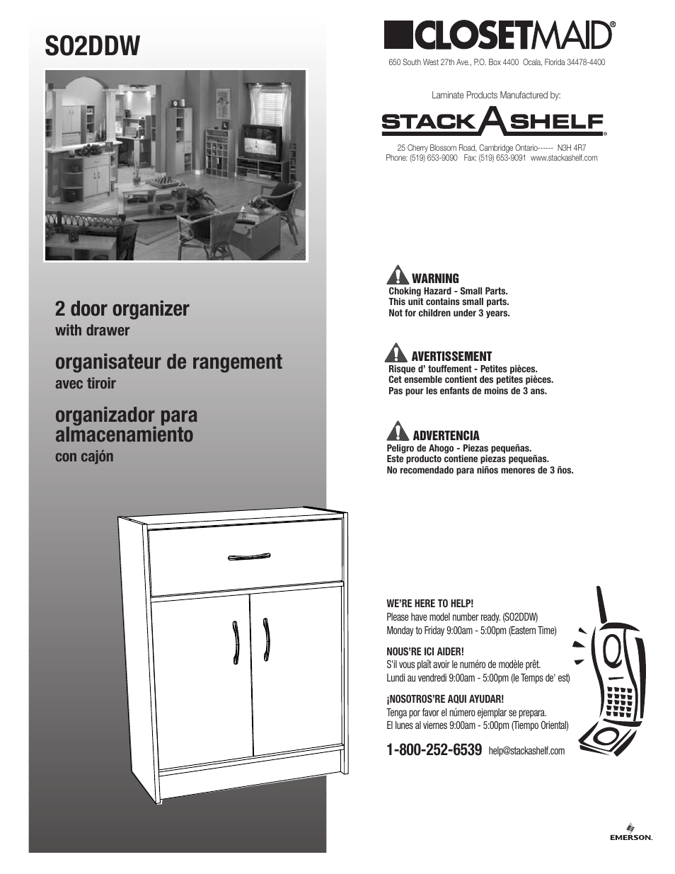 Closet Maid 2 Door Organizer with Drawer SO2DDW User Manual | 7 pages