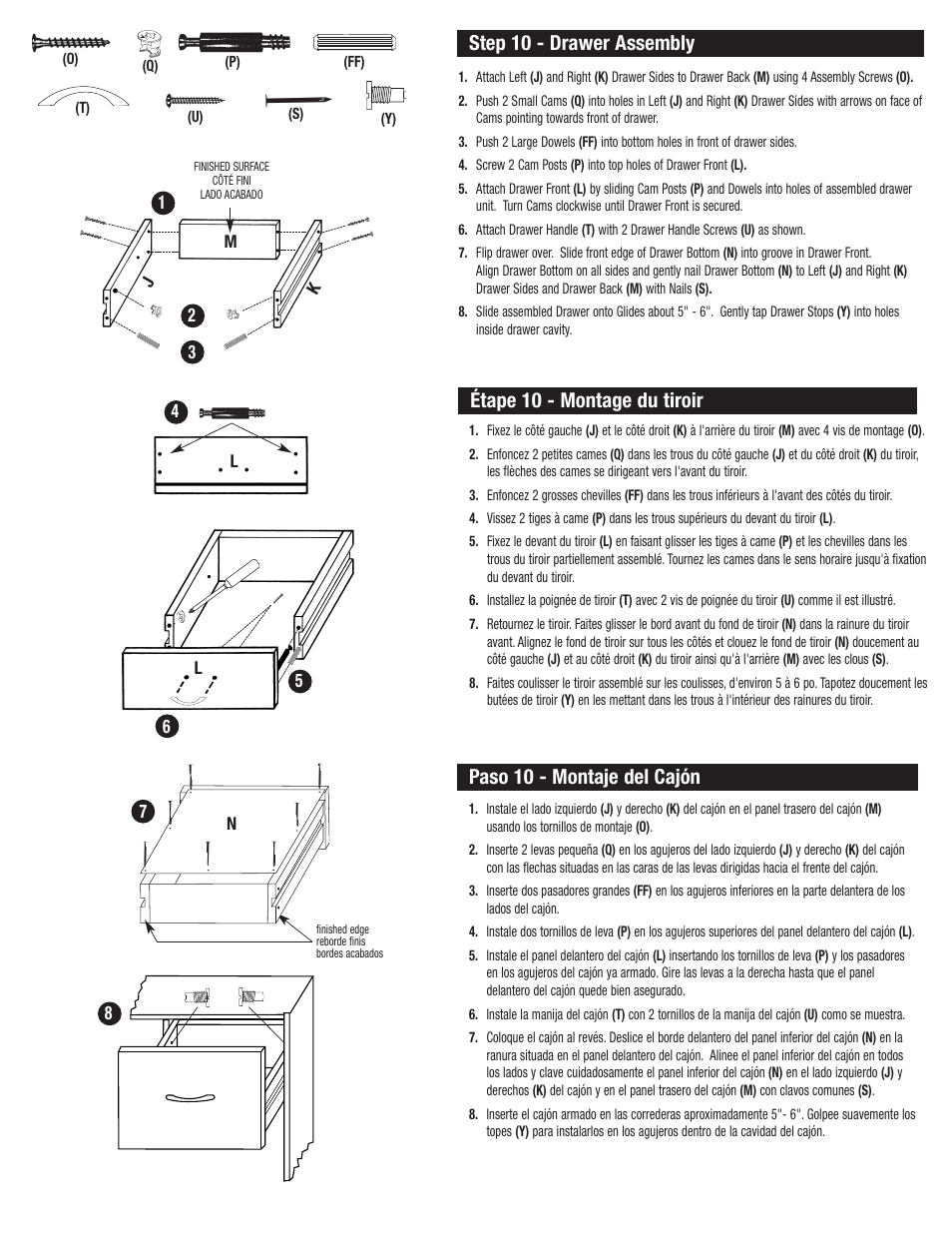 Step 10 - drawer assembly, Étape 10 - montage du tiroir, Paso 10 - montaje del cajón | Closet Maid 2 Door Organizer with Drawer SO2DDW User Manual | Page 6 / 7